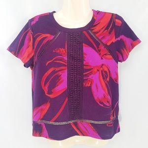 Worthington Petite Purple Floral Eyelet Top PS